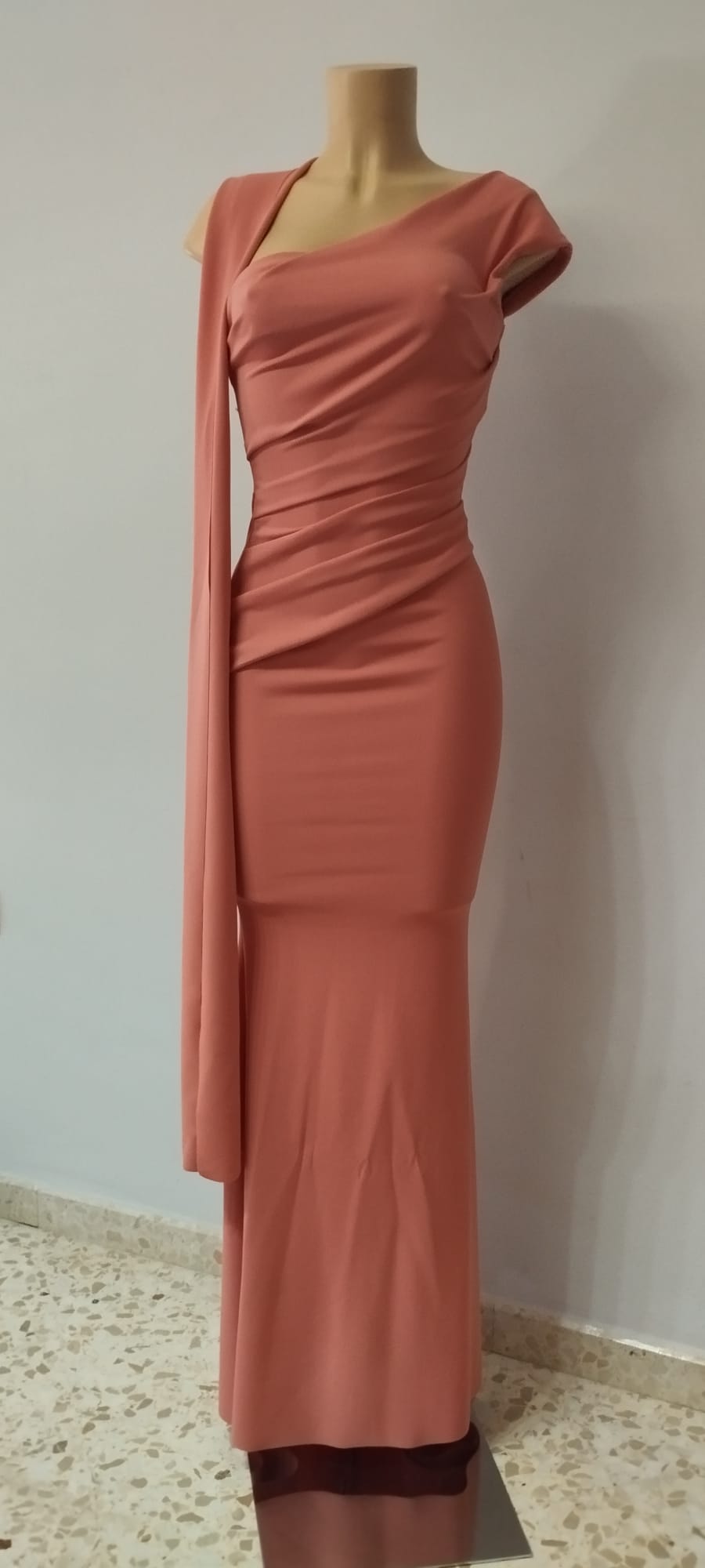 Vestido de Fiesta Largo Asimétrico Rosa Palo