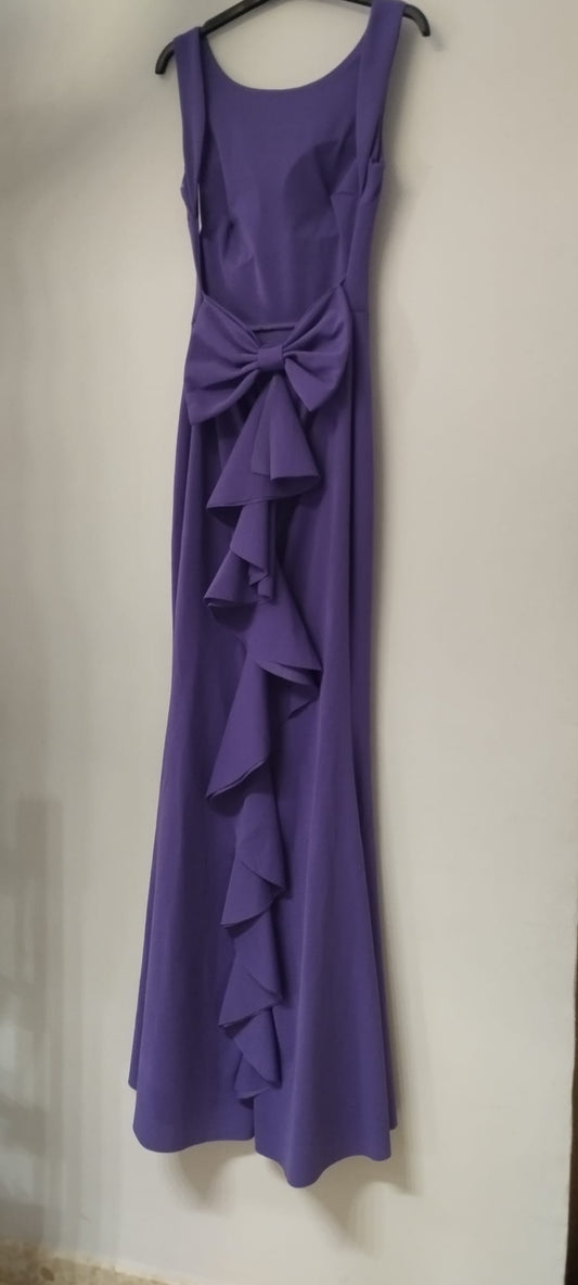Vestido Largo Fiesta Morado - Escote Redondo y Espalda con Lazo