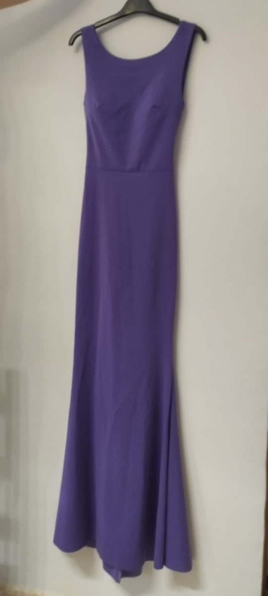 Vestido Largo Fiesta Morado - Escote Redondo y Espalda con Lazo