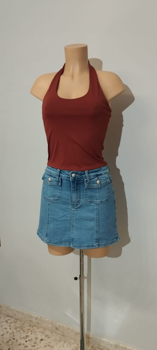 Falda Pantalón Denim Azul Claro Bolsillos Joyas | ModasGeli