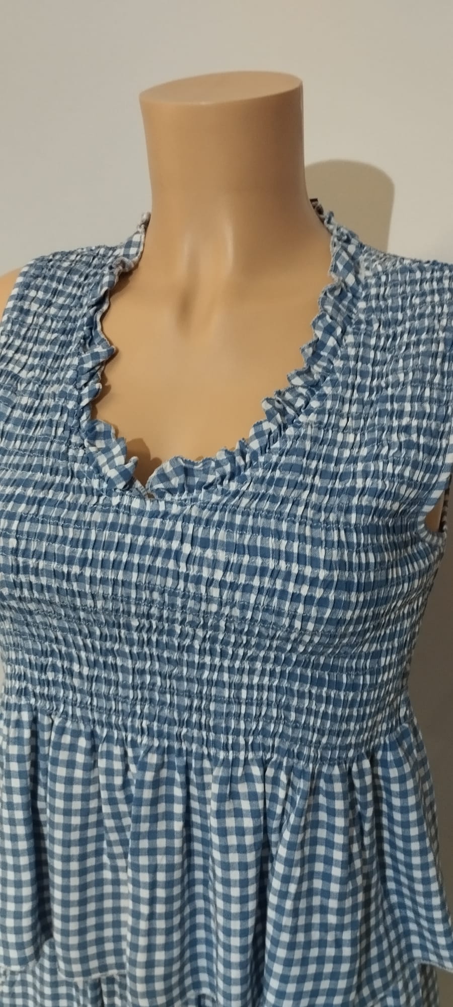 Conjunto Verano Vichy Azul: Top Smock Peplum y Short Ancho