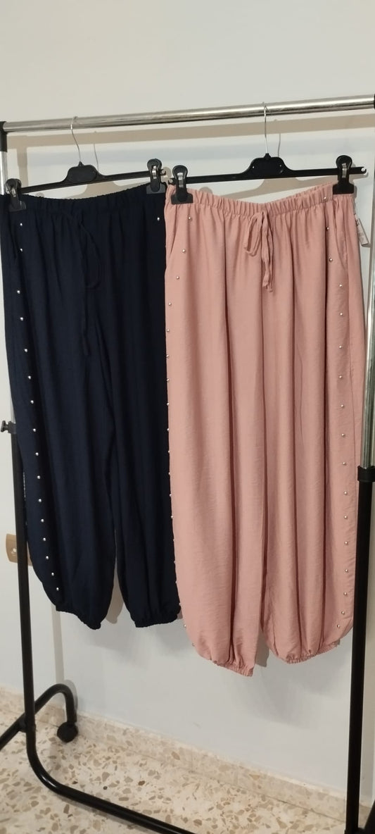 Pantalón Ancho Bombacho con Detalle de Perlas | ModasGeli