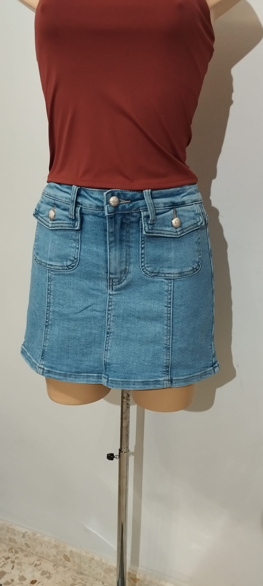 Falda Pantalón Denim Azul Claro Bolsillos Joyas | ModasGeli