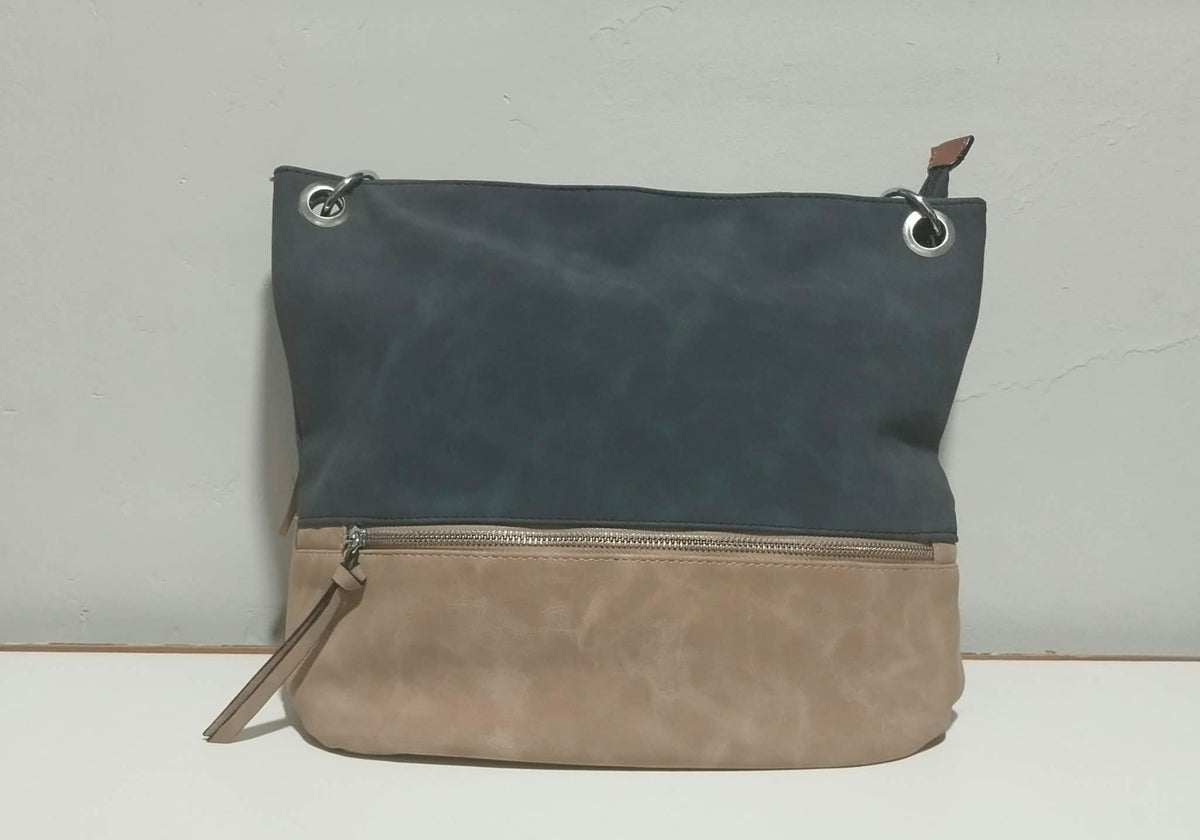 Bolso Bandolera Bicolor Gris y Beige con Cremallera