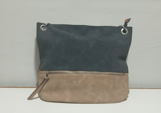 Bolso Bandolera Bicolor Gris y Beige con Cremallera
